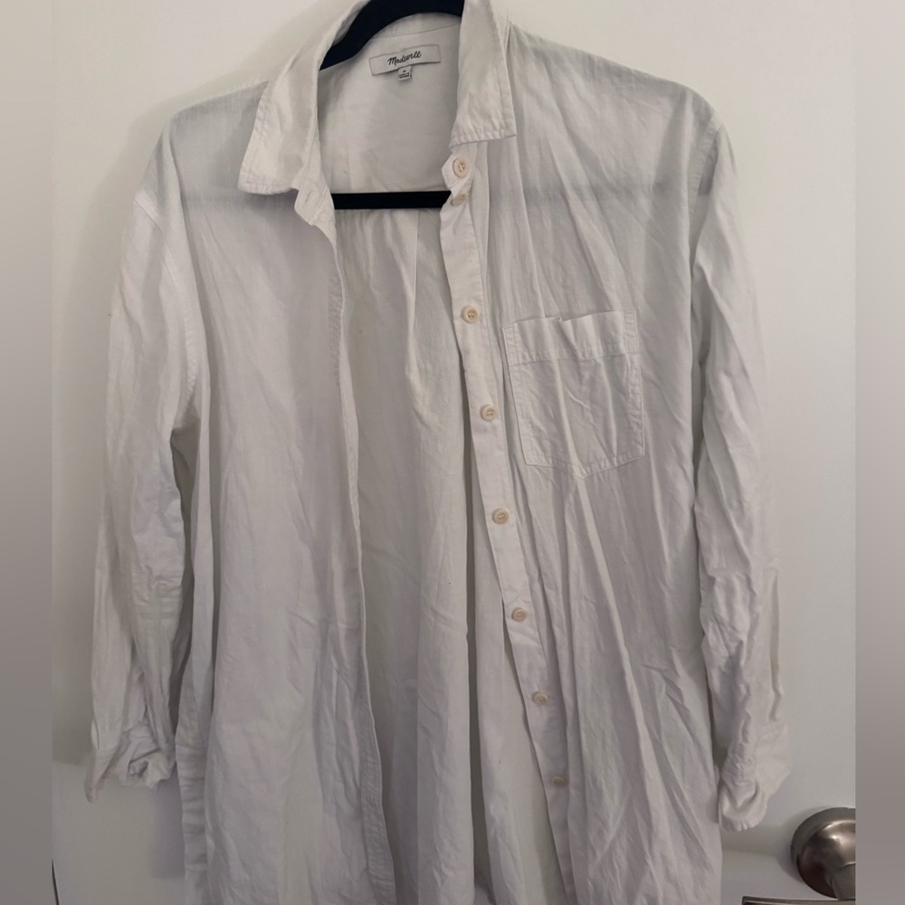 Madewell White Button-Up Shirt Asymmetrical Shirt